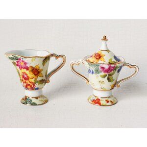 Vintage T Limoges Miniature Cream and Sugar Floral Porcelain